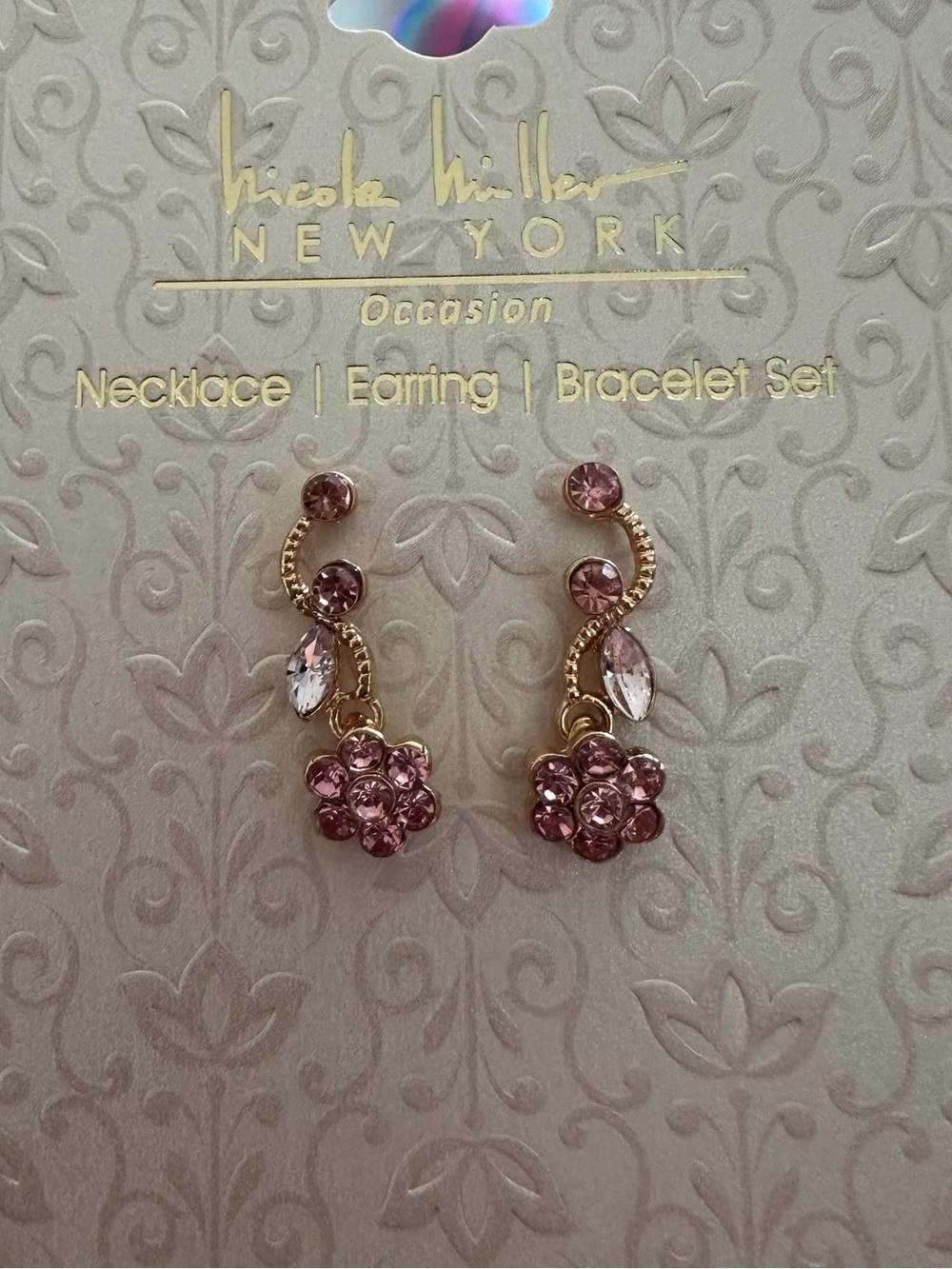 Nicole Miller Dangle Floral Pink Earrings